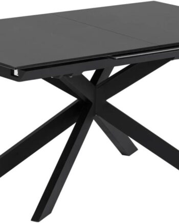 Spisebord Med Udtræk Kave Home Atminda   Hærdet Glas Og Mat Sort Stål L210 Cm