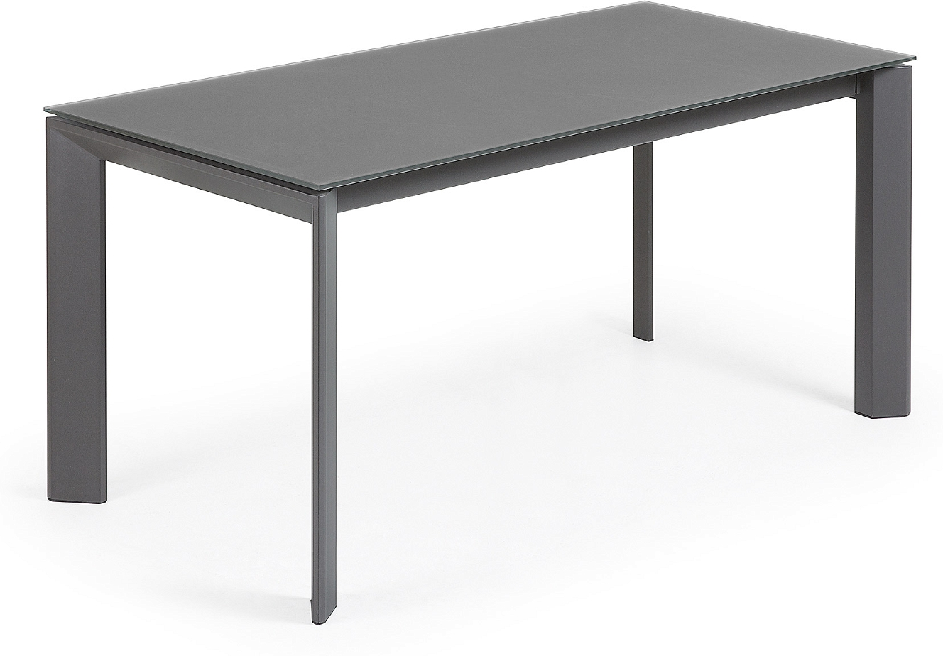 Spisebord Med Udtræk Kave Home Axis   Moderne Gråt Hærdet Glas   Pulverlakeret Stål 160x90x76 Cm