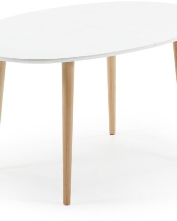 Spisebord Med Udtræk Kave Home Oqui   Hvid Natur 140x90 Cm Til  -10 Personer