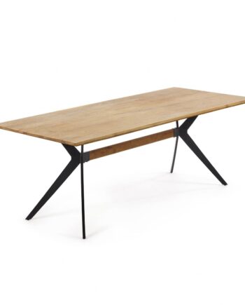 Spisebord Plankebord Kave Home Amelie   Massiv Egetræ Med Sorte Pulverlakerede Stålben 160x90 Cm