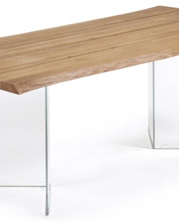 Spisebord Plankebord Kave Home Lotty 220 Cm Massivt Egetræ   Hærdet Glasben