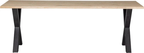 Spisebord Plankebord Woood Tablo   Ubehandlet Massiv Egetræ 220x90 Cm Natur Med Sorte Alkmaar Krydsben