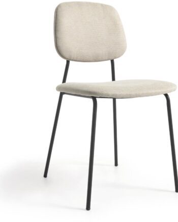 Spisebordsstol Kave Home Benilda Beige Polstret Retro Spisestuestol   Stof Og Stål  Stabelbar H83ã B48ã D53 Cm