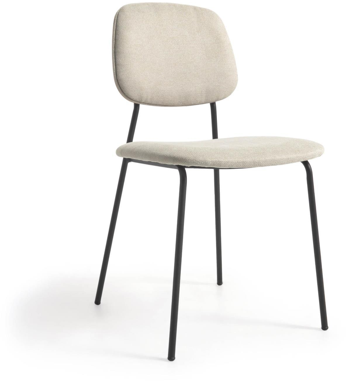 Spisebordsstol Kave Home Benilda Beige Polstret Retro Spisestuestol Stof Og Stål Stabelbar H83ã B48ã D53 Cm