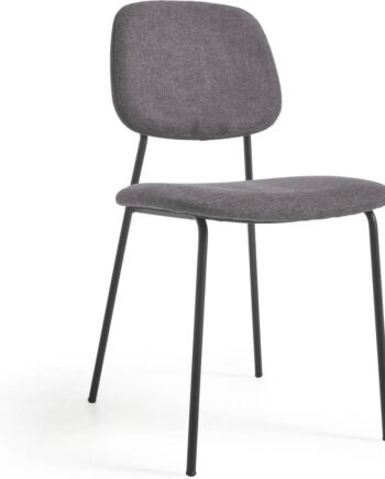 Spisebordsstol Kave Home Benilda Gråt Chenillestof Egfiner Ryglæn Sort Metalstel Stabelbar
