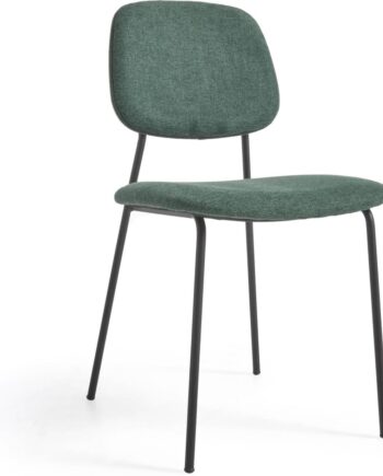 Spisebordsstol Kave Home Benilda Grøn Polstret Chenillestof Stålramme Nordisk Design Stabelbar