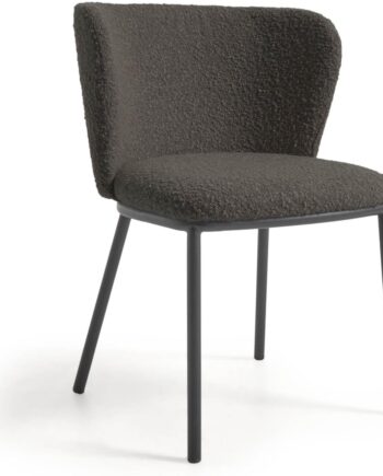 Spisebordsstol Kave Home Ciselia   Moderne Nordisk Designstol Med Sort Shearling-polstring