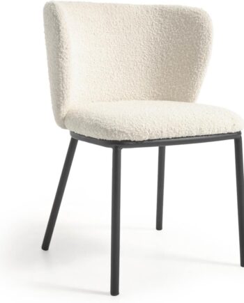 Spisebordsstol Kave Home Ciselia Polstret  Hvid Fleece-effekt Stof  Sort Stålstel  Nordisk Stil
