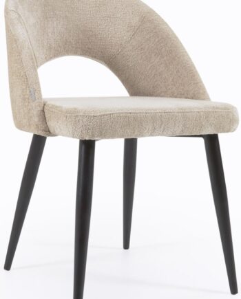 Spisebordsstol Kave Home Mael Fløjlschenille Beige  Sorte Metalben  Nordisk Stil