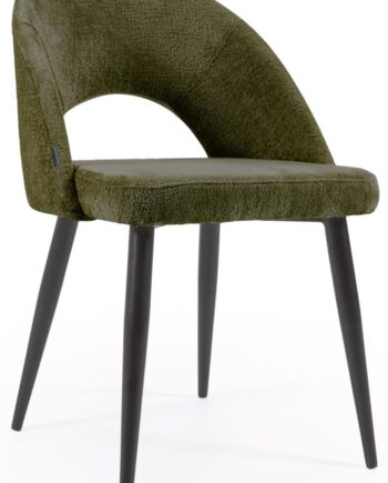 Spisebordsstol Kave Home Mael Fløjlschenille Polstret Dybgrøn Med Sorte Metalben   Nordisk Moderne Design