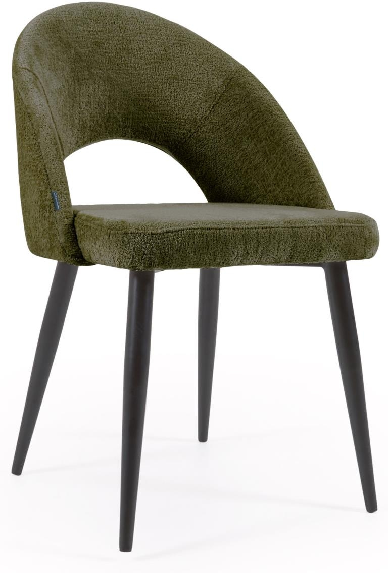 Spisebordsstol Kave Home Mael Fløjlschenille Polstret Dybgrøn Med Sorte Metalben Nordisk Moderne Design