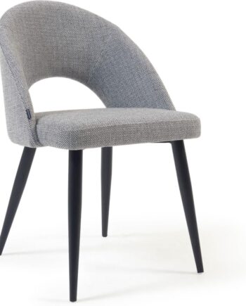 Spisebordsstol Kave Home Mael Lysegrå Stofpolster Med Sorte Stålben Ergonomisk H82   B46   D50 Cm