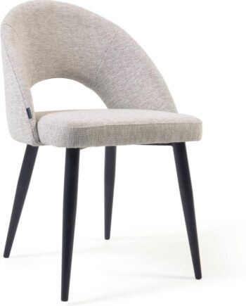 Spisebordsstol Kave Home Mael Polstret Stof Beige Ergonomisk Nordisk Moderne Design Med Sort Stel