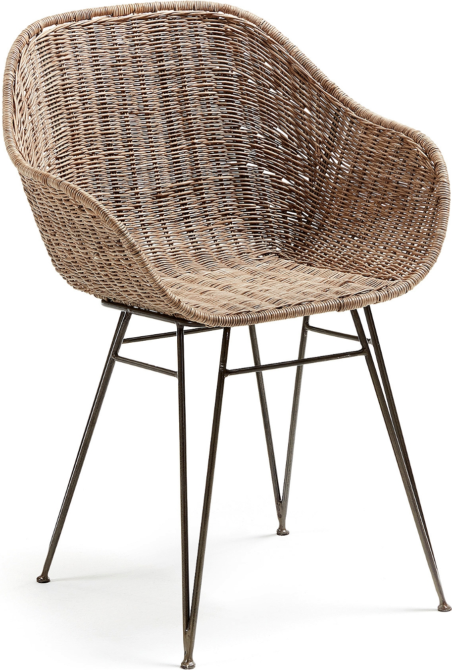 Spisebordsstol Med Armlæn Kave Home Chart   Natur Rattan Og Sort Metalstel H80xb52xl60 Cm