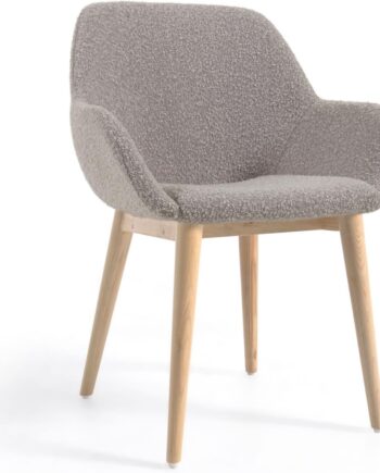 Spisebordsstol Med Armlæn Kave Home Konna Bouclé Grå Med Asketræben Nordisk Design