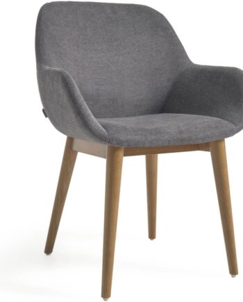 Spisebordsstol Med Armlæn Kave Home Konna Mørkegrå Polstret Chenille Nordisk Design Massivt Asketræ Ben