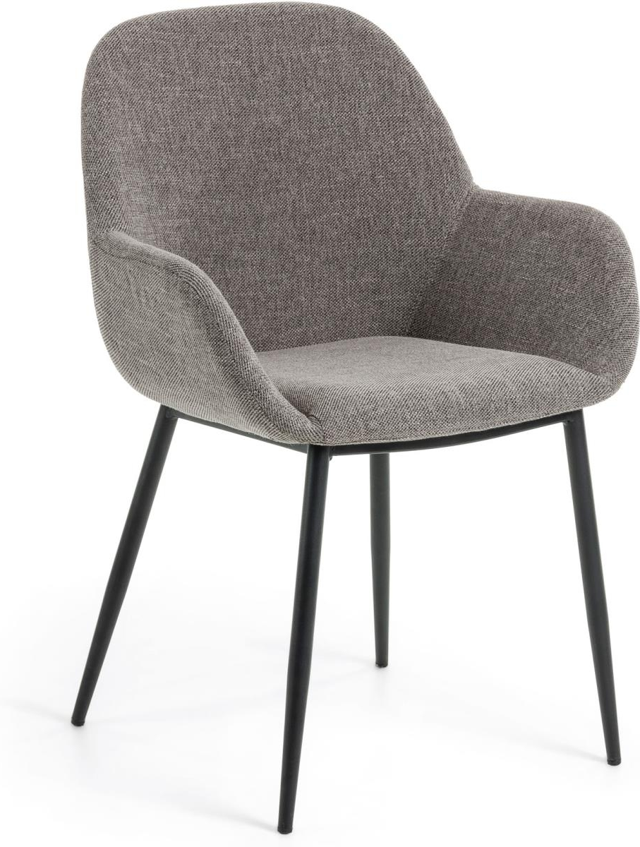 Spisebordsstol Med Armlæn Kave Home Konna Polstret Stof Grå Sort H83xb55xd59 Cm