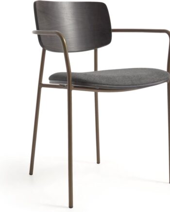 Spisebordsstol Med Armlæn Kave Home Maureen Grå Stof Antik Messing Metalramme Nordisk Industrielt Design Stabelbar
