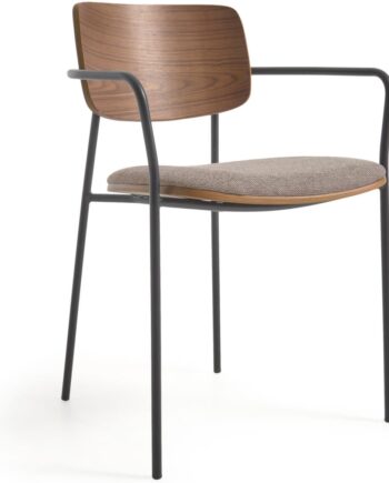 Spisebordsstol Med Armlæn Maureen Fra Kave Home   Sort Metalramme   Brun Polstring