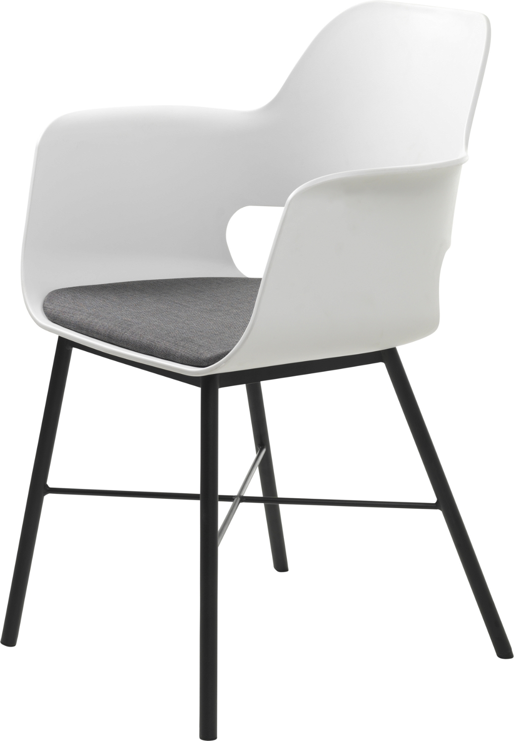 Spisebordsstol Med Armlæn  Nordique Design Whistler   Hvid Polstret Rio Stof  Sort Metalben