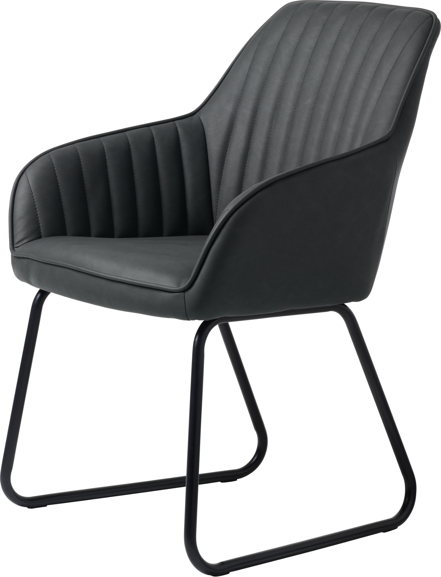 Spisebordsstol Nordique Design Brooks   Grå Kunstlæder Med Armstøtte Og Sorte Metalben H84ã B58