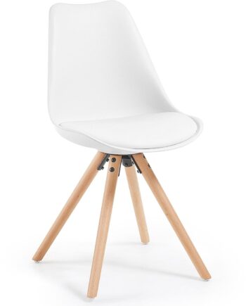 Spisebordsstol Spisestuestol Kave Home Ralf Nordisk Design Hvid Natur Polstret Syntetisk Læder Bøgetræ