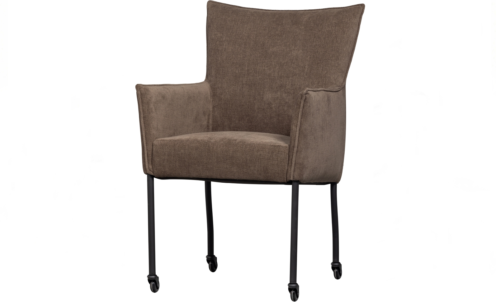 Spisebordsstol Woood Ezra Med Armlæn   Brun Polyester  Mat Sort Metalramme Med Hjul  H94ã B56ã D64 Cm