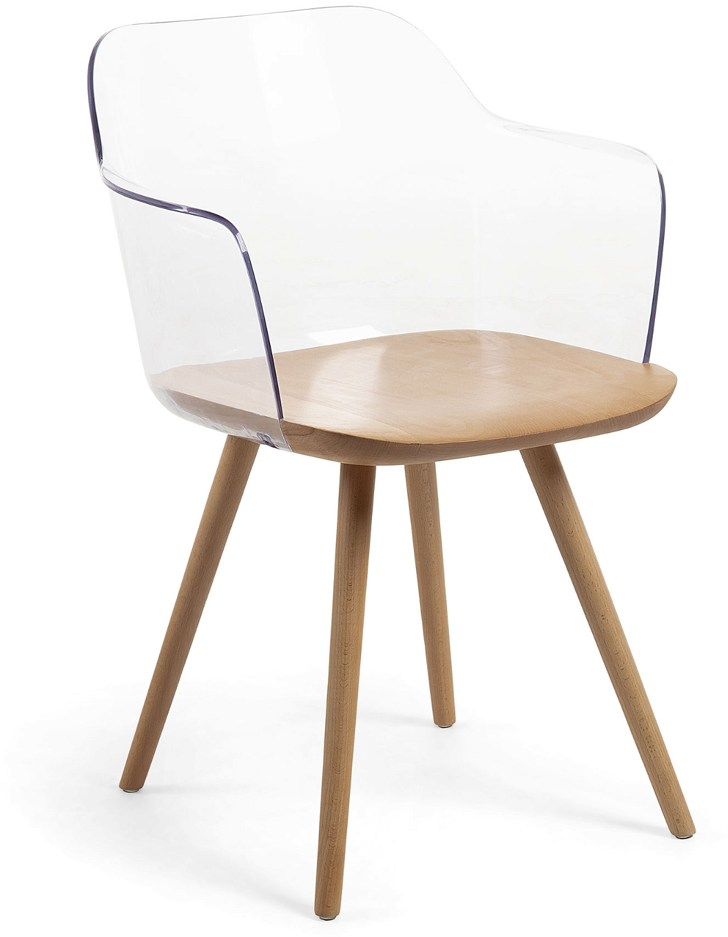 Spisestuestol Kave Home Bjorg Med Armlæn   Klar Polycarbonat   Massiv Bøgetræ Nordisk Design