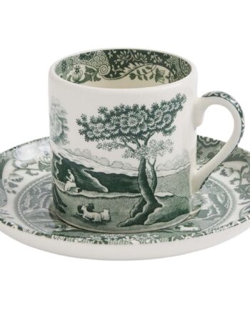 Spode Heritage Green Italian Espressokop Med Underkop   Cl  Grøn Hvid