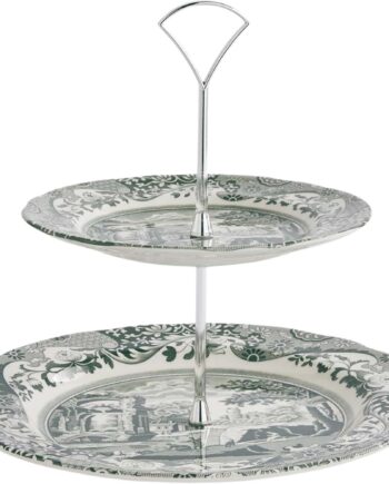 Spode Heritage Green Italian Kagefad   Etager  Grøn Hvid
