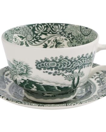 Spode Heritage Green Italian Morgenmadskop Med Underkop 28 Cl  Grøn Hvid