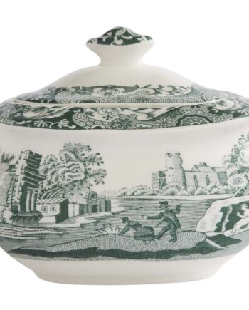 Spode Heritage Green Italian Sukkerskål Med Låg 25 Cl  Grøn Hvid