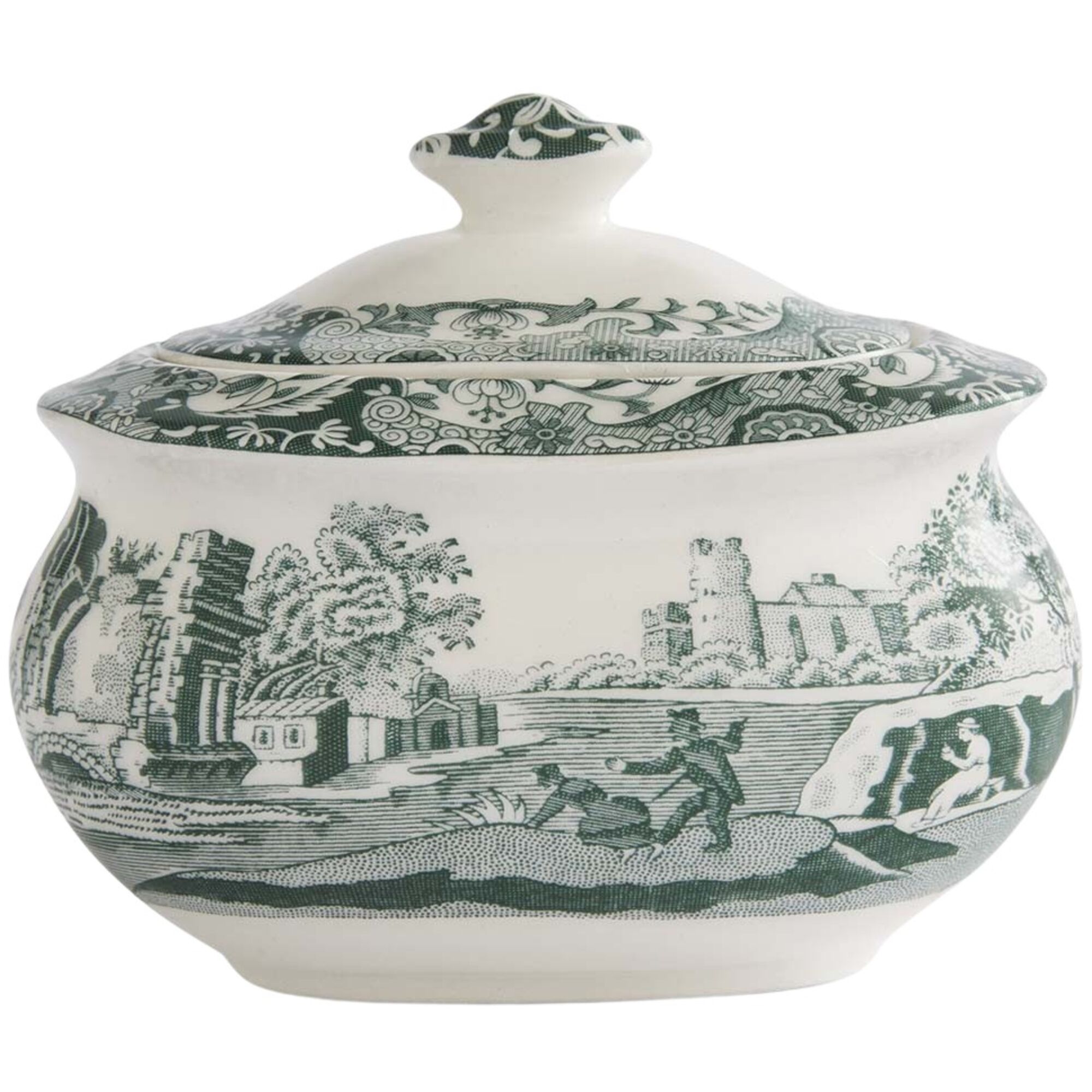 Spode Heritage Green Italian Sukkerskål Med Låg 25 Cl Grøn Hvid