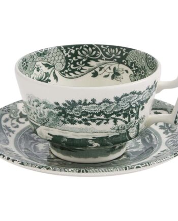 Spode Heritage Green Italian Tekop Med Underkop 20 Cl  Grøn Hvid