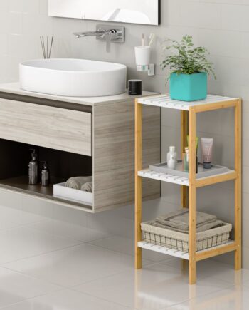 Stående Hylde Bambus Hvid 80x33x34cm   Hylder