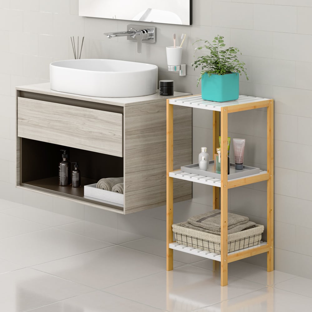 Stående Hylde Bambus Hvid 80x33x34cm   Hylder
