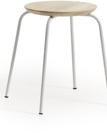 Taburet Kave Home Ren Rustik  Massiv Mangotræ   Stål  Natur Hvid  H45 ø39   Cm