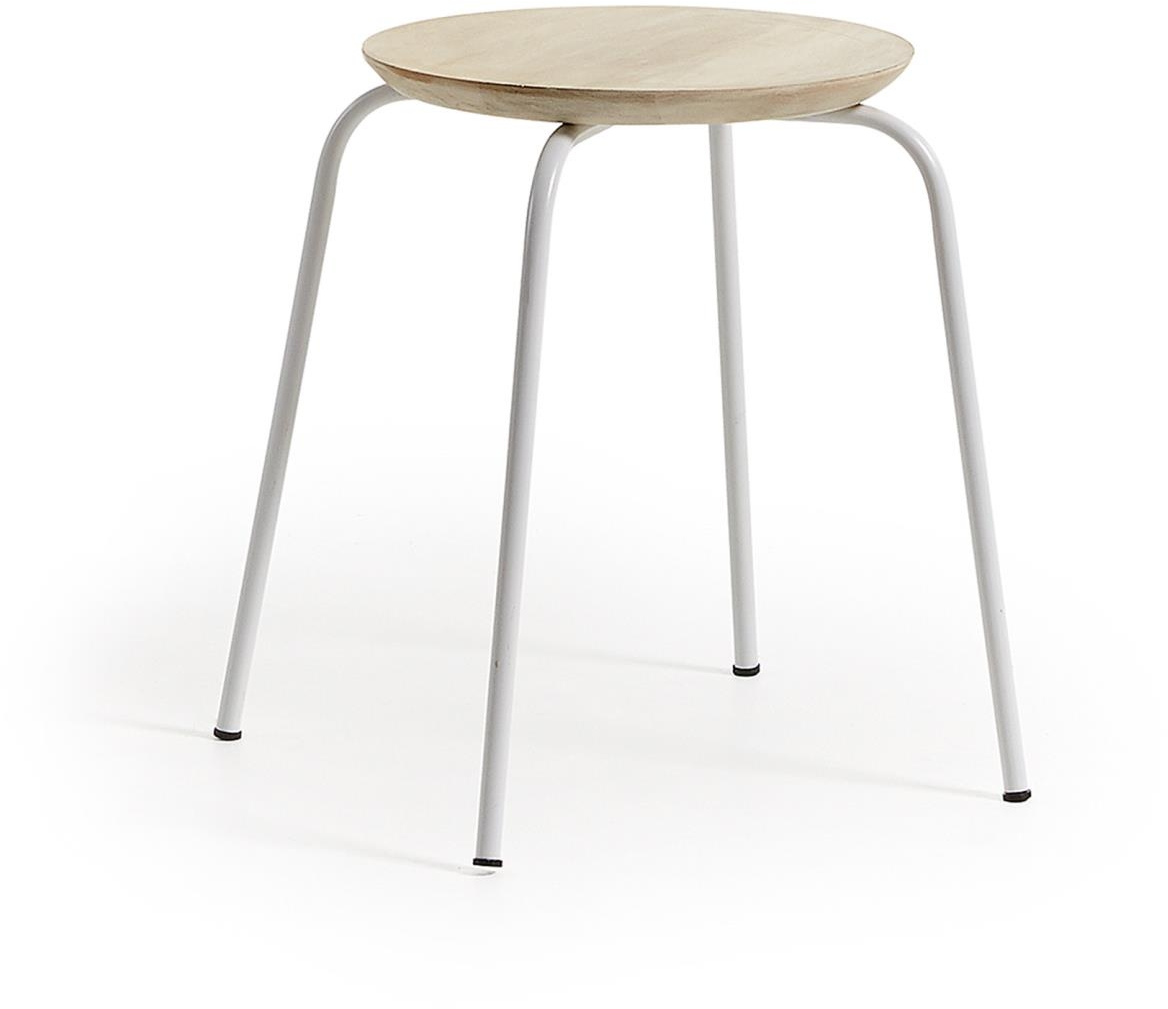 Taburet Kave Home Ren Rustik  Massiv Mangotræ   Stål  Natur Hvid  H45 ø39   Cm