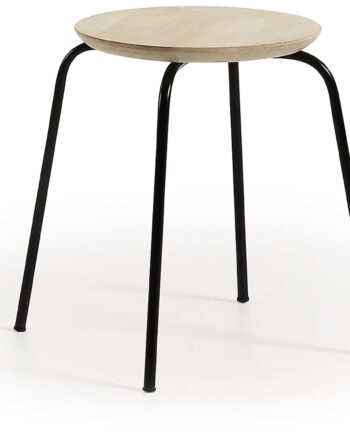 Taburet Skammel Kave Home Ren   Natur Sort Massiv Mangotræ Og Sorte Stålben 45ã 39 5ã 39   Cm