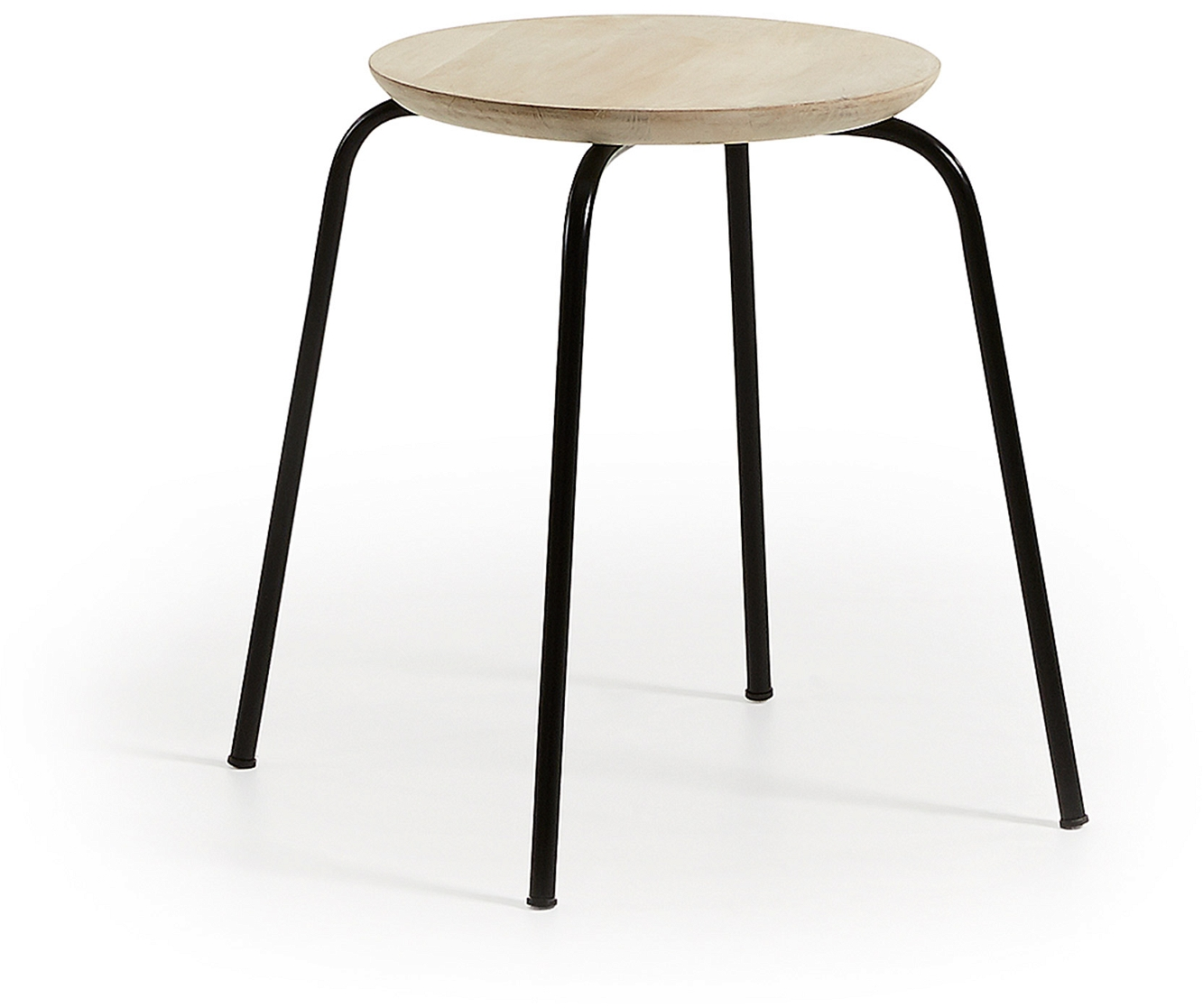 Taburet Skammel Kave Home Ren   Natur Sort Massiv Mangotræ Og Sorte Stålben 45ã 39 5ã 39   Cm