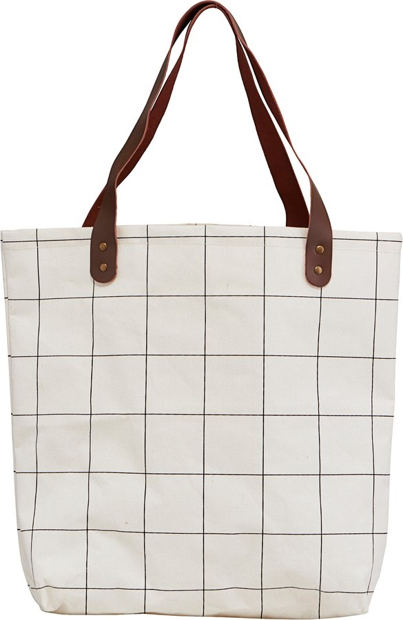 Taske House Doctor Squares Hvid Rummelig Shopper Polyester Bomuld Og Rayon Med Ternet Mønster
