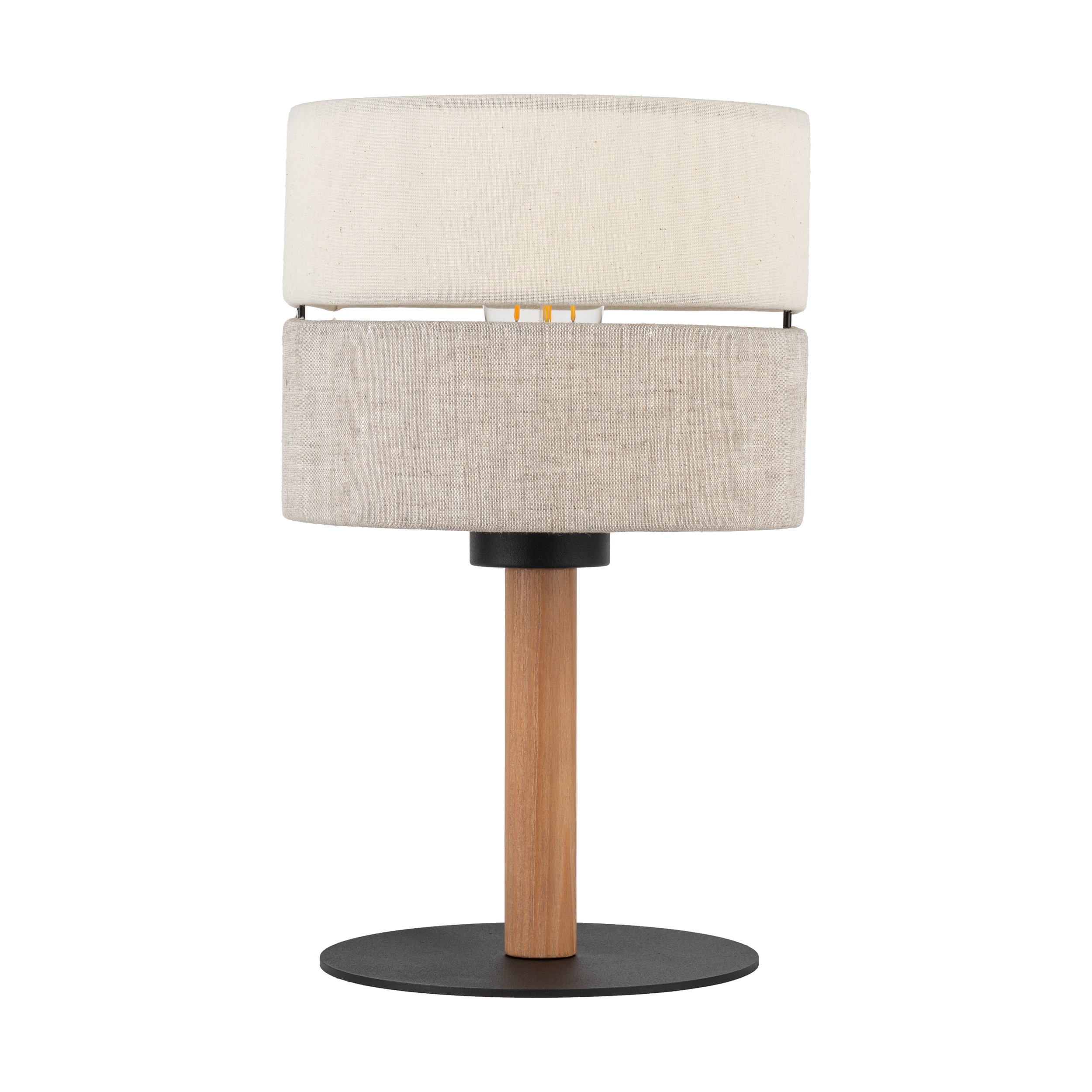 Tk Eco Bordlampe Rund Natur Stof Fyrretræ Og Sort Metal