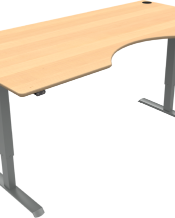 To-bens Hæve Sænkebord Sit-stand Zennord Adaptdesk Med Centerudskæring   Bøg Sølv  Justerbart 68-118 Cm