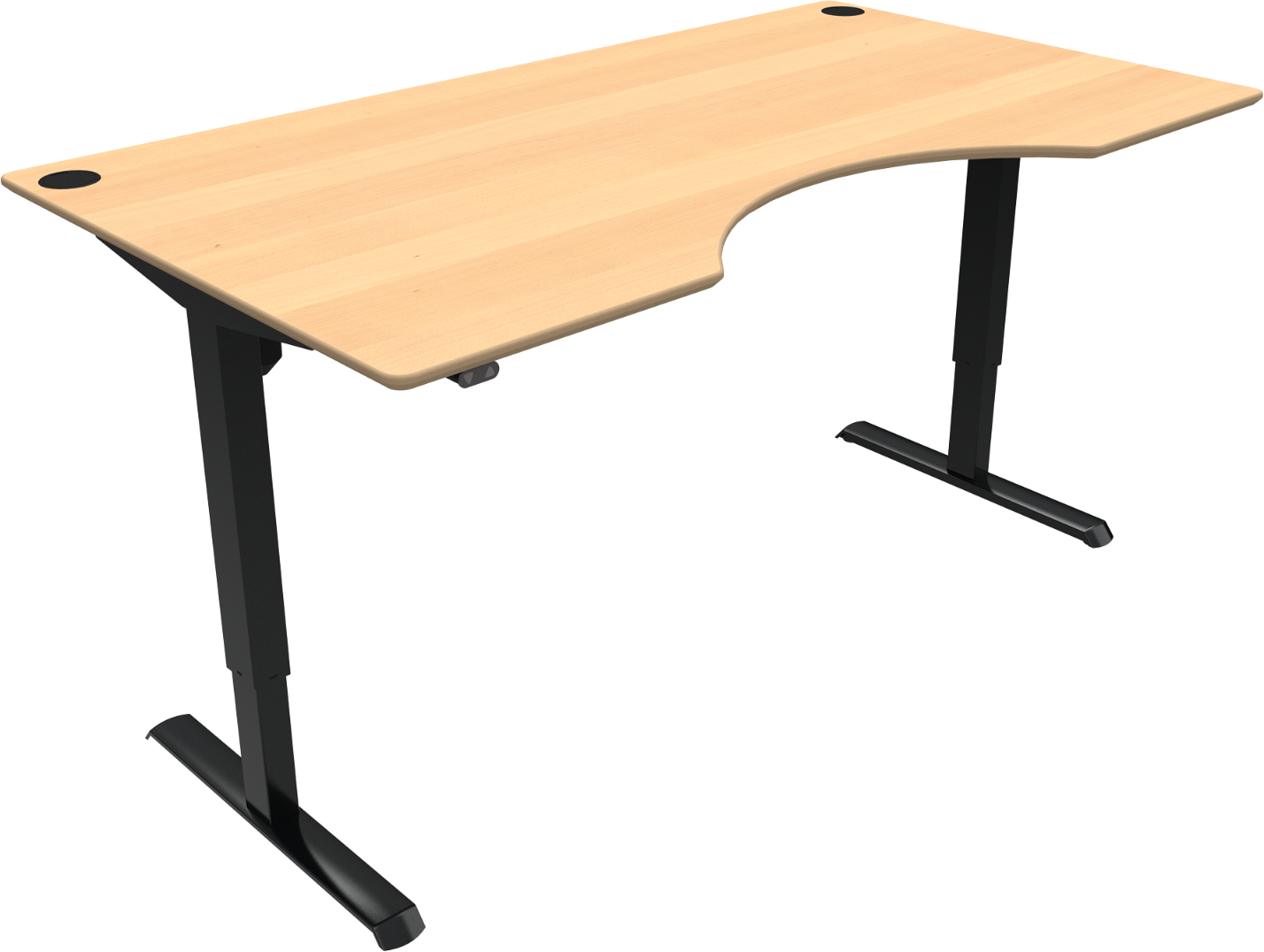 To-bens Hæve- Sænkebord Zennord Adaptdesk Med Centerudskæring Bøg Uv-lak 180x100 Cm H68-118 Cm Sit-stand Arbejdsbord Natur Sort