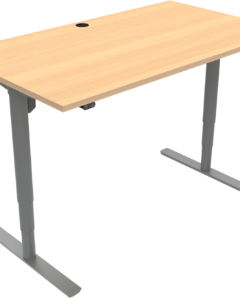To-bens Hæve- Sænkebord Zennord Comfortzone Ergonomisk Skrivebord Med Kabelgennemføring   Bøg Melamin 65-125 Cm Højde 140x80 Cm Natur Sølv