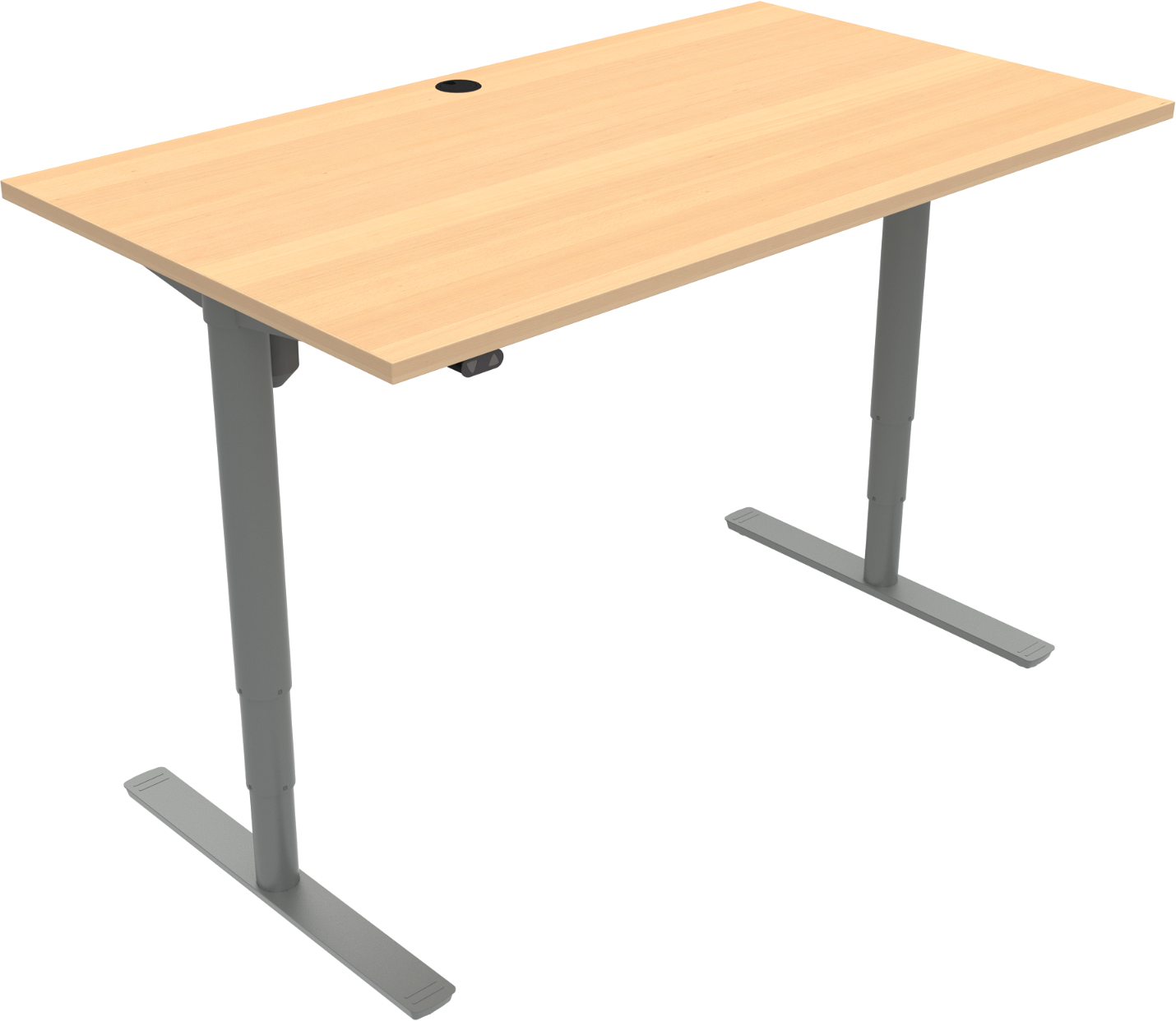 To-bens Hæve- Sænkebord Zennord Comfortzone Ergonomisk Skrivebord Med Kabelgennemføring Bøg Melamin 65-125 Cm Højde 140x80 Cm Natur Sølv