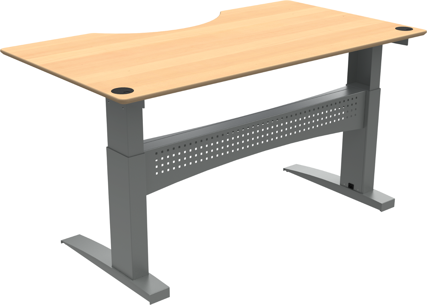 To-bens Hæve- Sænkebord Zennord Flexdesk Med Ergonomisk Centerudskæring 180x100 Cm Naturbøg Sølv