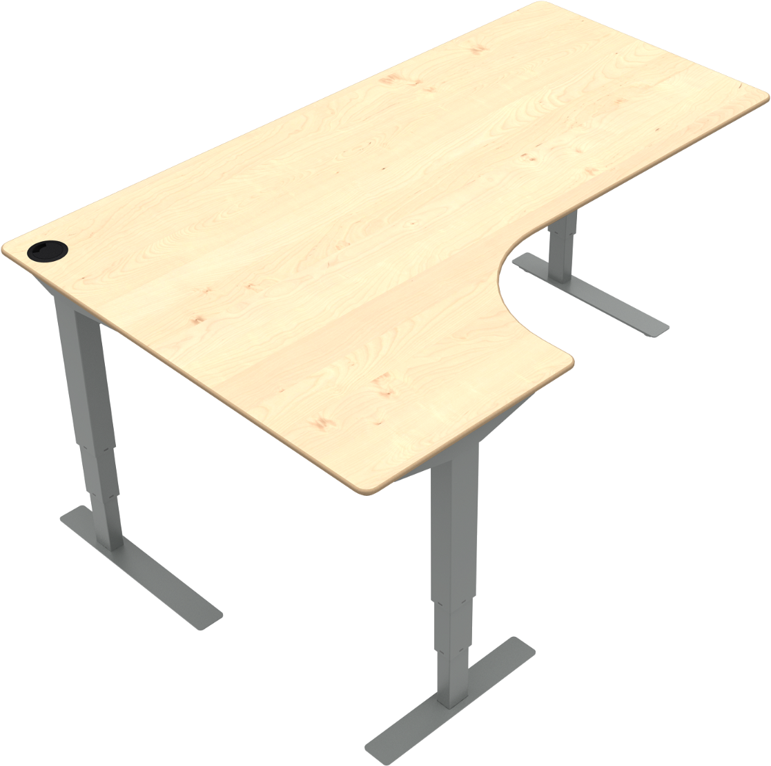 To-bens -formet Hæve- Sænkebord Zennord Versastand Model 501-37 Venstrevendt Ahorn Elektrisk Justerbart 57-122 Cm