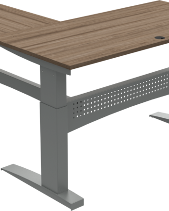 Tre-bens Firkantet Hæve- Sænkebord Zennord Flexdesk 501-11   Valnød Sølv  160x160 Cm  Højde 65-122 Cm