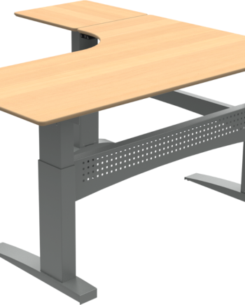 Tre-bens Hæve- Sænkebord  -form Venstrevendt Zennord Flexdesk Natur Bøg Sølv 180x180 Cm